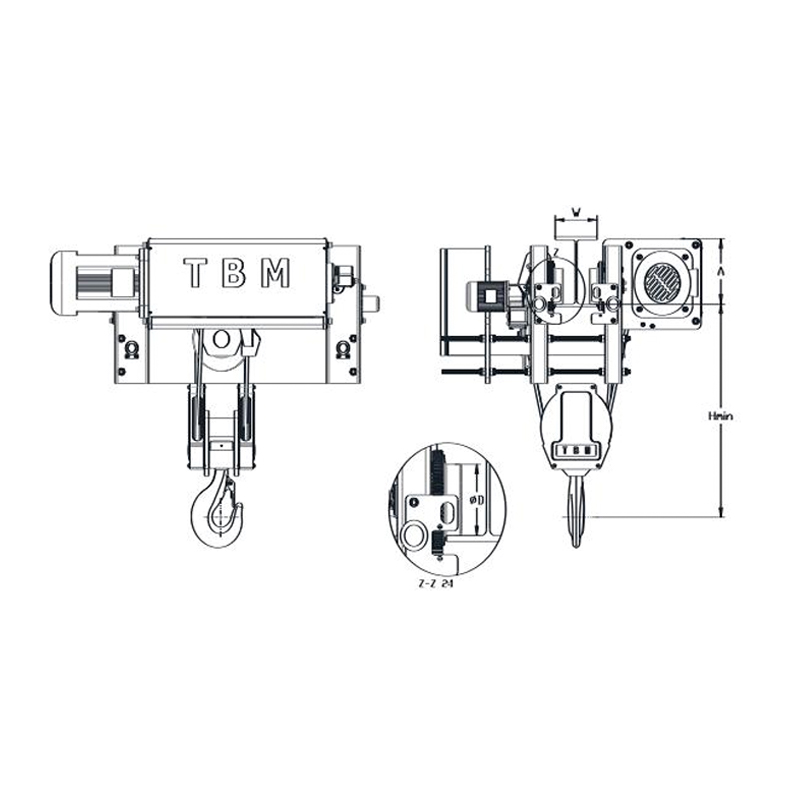 Palan à câble métallique à faible hauteur libre SHA7